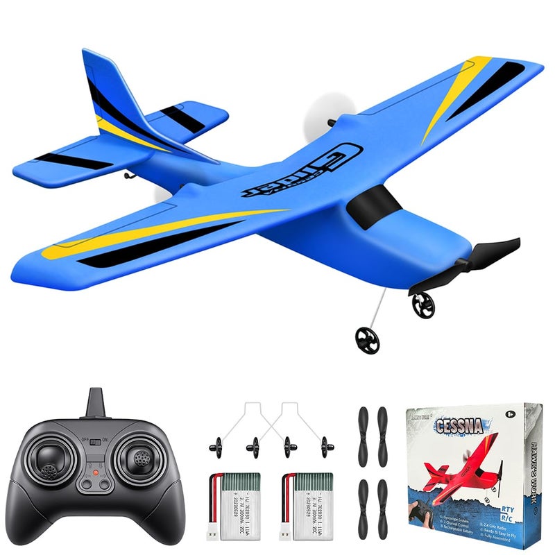HAWK'S WORK 2 Channel RC Airplane, Ready to Fly, 2.4GHz Remote Control Plane, Easy to Fly Glider for Kids & Beginners (Blue) - Image 1